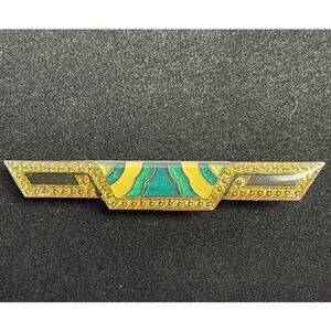 Art Deco Gold Green Bar Pin Brooch